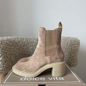 Women’s taupe suede ankle high Chelsea boot
